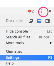Entering DevTools settings from the dropdown