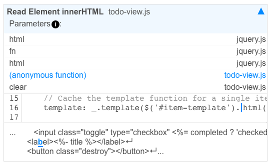Full call stack and code inside todo-view.js