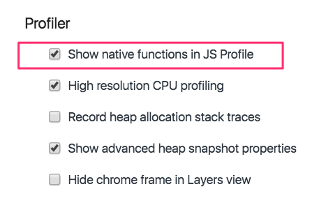 Chrome DevTools Profiler settings