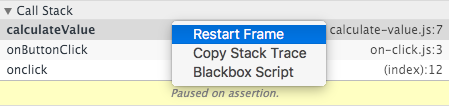 Restart Frame feature in call stack pane