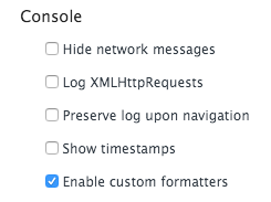 Custom formatters checkbox in Chrome