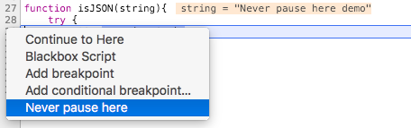 javascript - Chrome dev tools pauses on exceptions in blackboxed