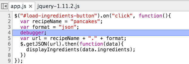 Pausing execution with debugger statements