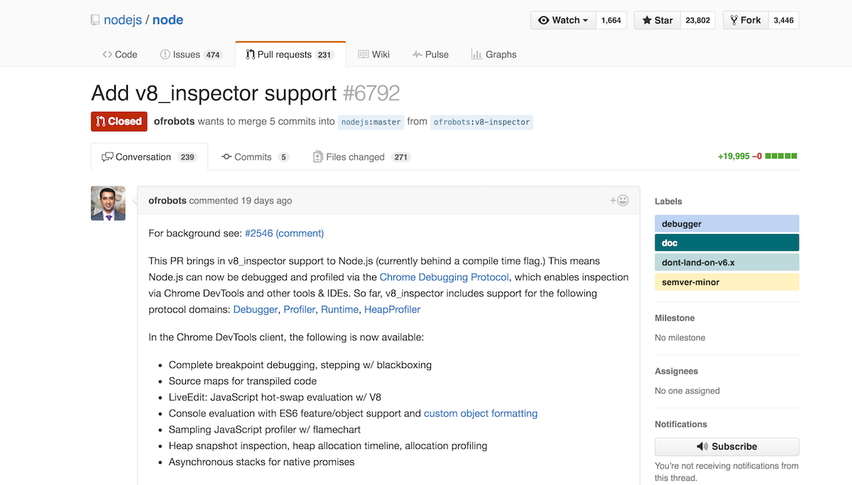 Screenshot of pull request